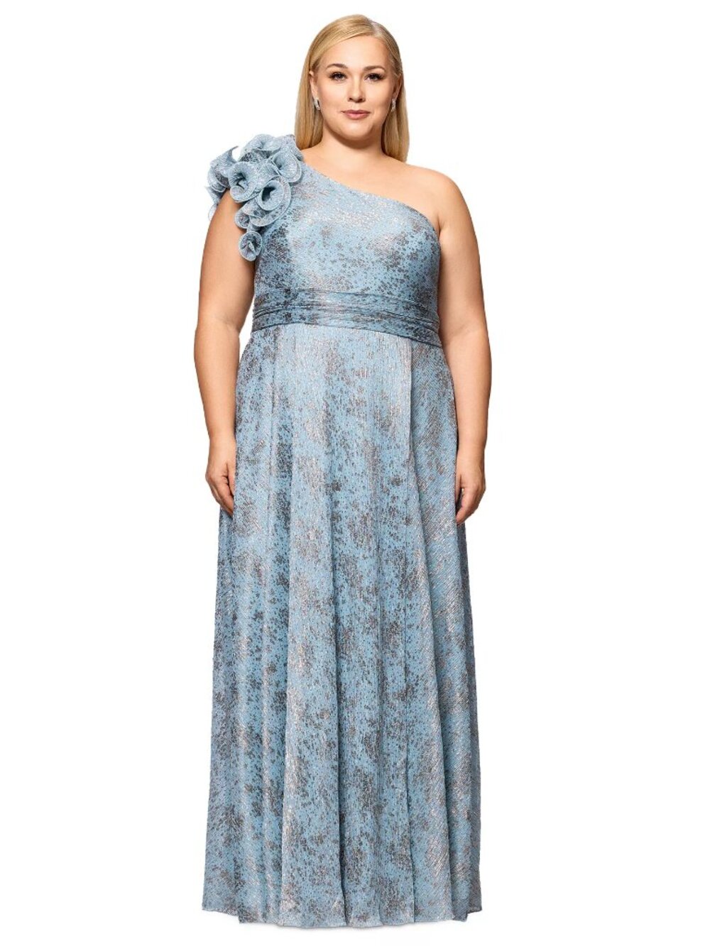 Micro-Pleat One-Shoulder Gown